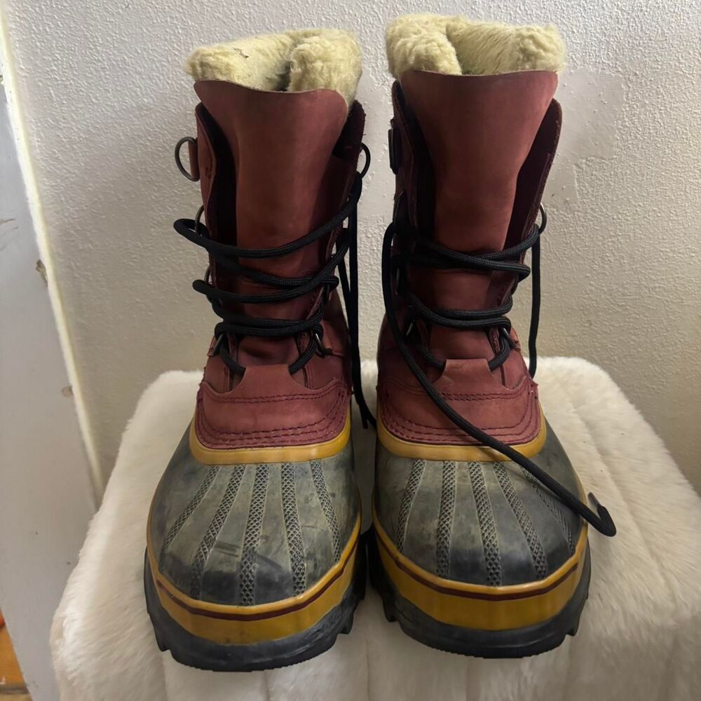 Sorel Caribou Waterproof Winter Snow Boots Womens Size 7 Maroon Red NL1005 - Picture 2 of 5